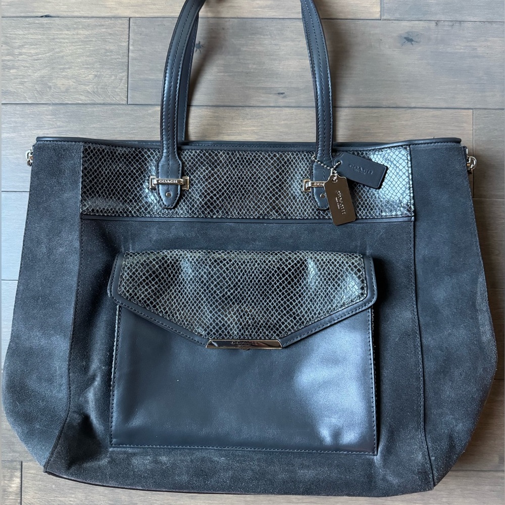 Coach Suede Leather Tote Gray/Silver Hardware/Expandable Zippers F33398